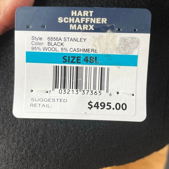 Hart Schaffner Marx Men's Wool/Cashmere Black Overcoat Size 48L. NEW - Picture 10 of 13